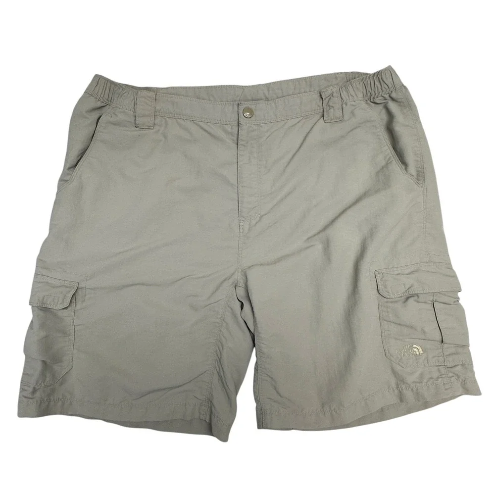 The North‎ Face Cargo Shorts Mens 2XL Beige Nylon Elastic Waist Hiking Outdoor